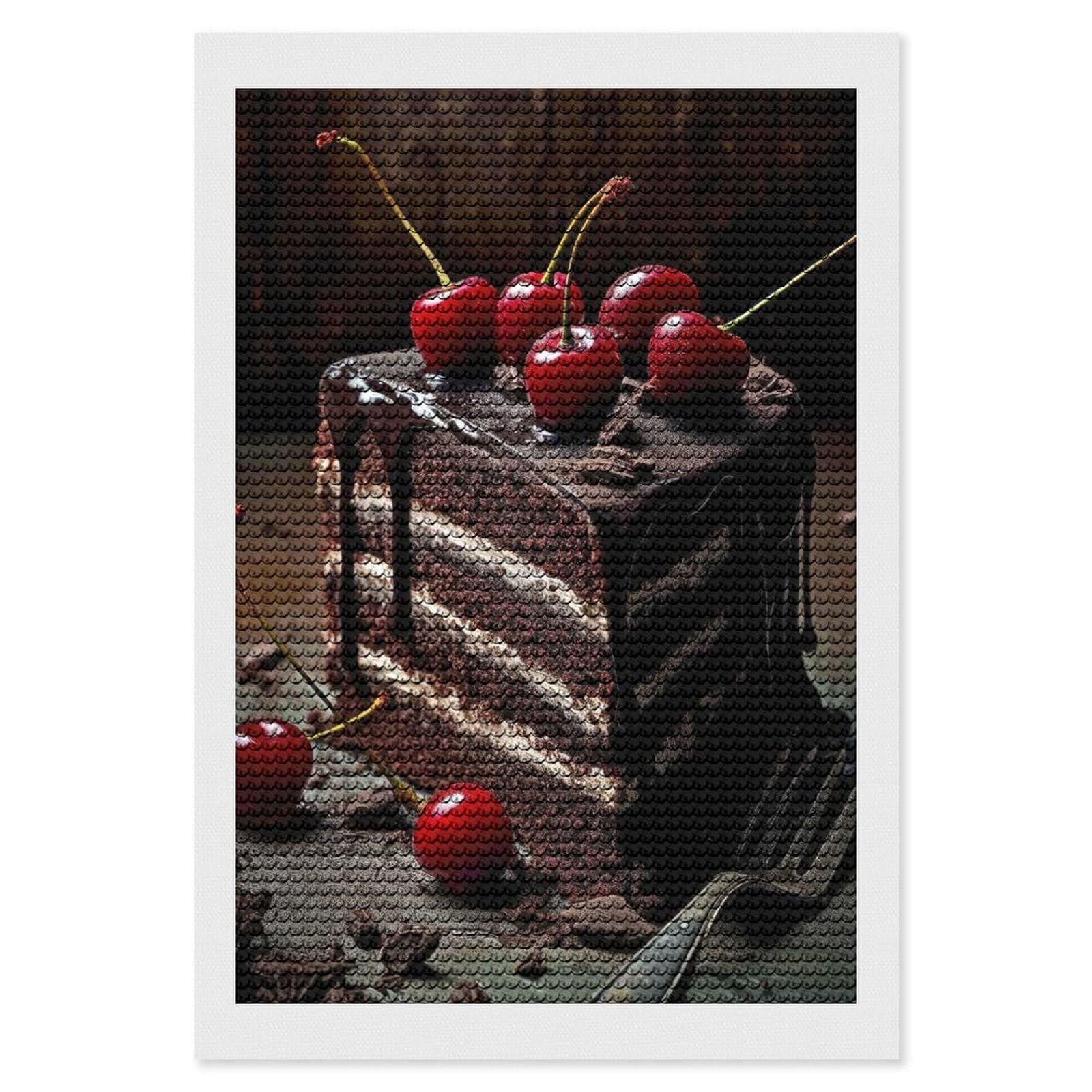 Junmoney Sweet Cherry Cake Diamond Painting Set 8"x12", Full Kit Included, Sparkling Round Gems, Farmhouse Decor, Festive Craft Gift