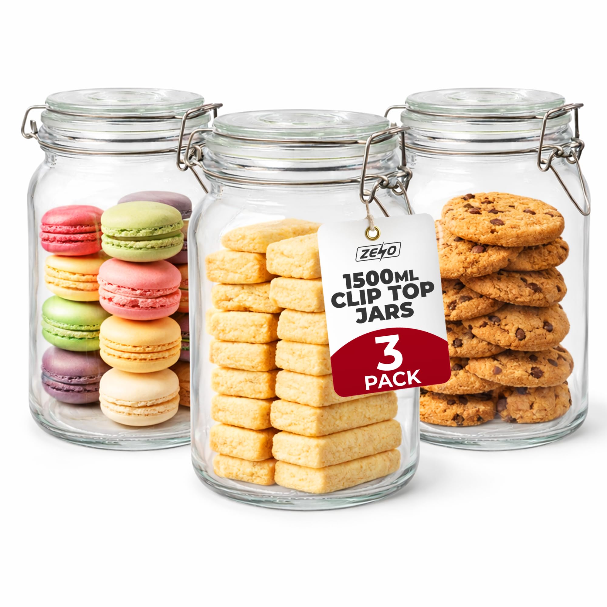 ZENO Clip Top Glass Jars 1500ml | Airtight Glass Storage Jars with Lids | Mason Style Glass Jars for Dry Food Coffee Tea Spices | Kitchen Preserving Pickle & Storage Jars (3)