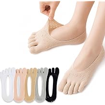 5 Pairs Women's No Show Five Toe Socks, Breathable Finger Liner Socks with Non-Slip Silicone Grip, Low Cut Invisible Separate Toe Socks for Summer Flats Loafers Sneakers