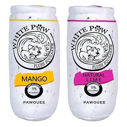Pawouee White Paw Dog Toys, Cute Funny Soda Dog Drinks Plush Squeaky Dog Toy for Small Medium Large Dogs (2 Pack)