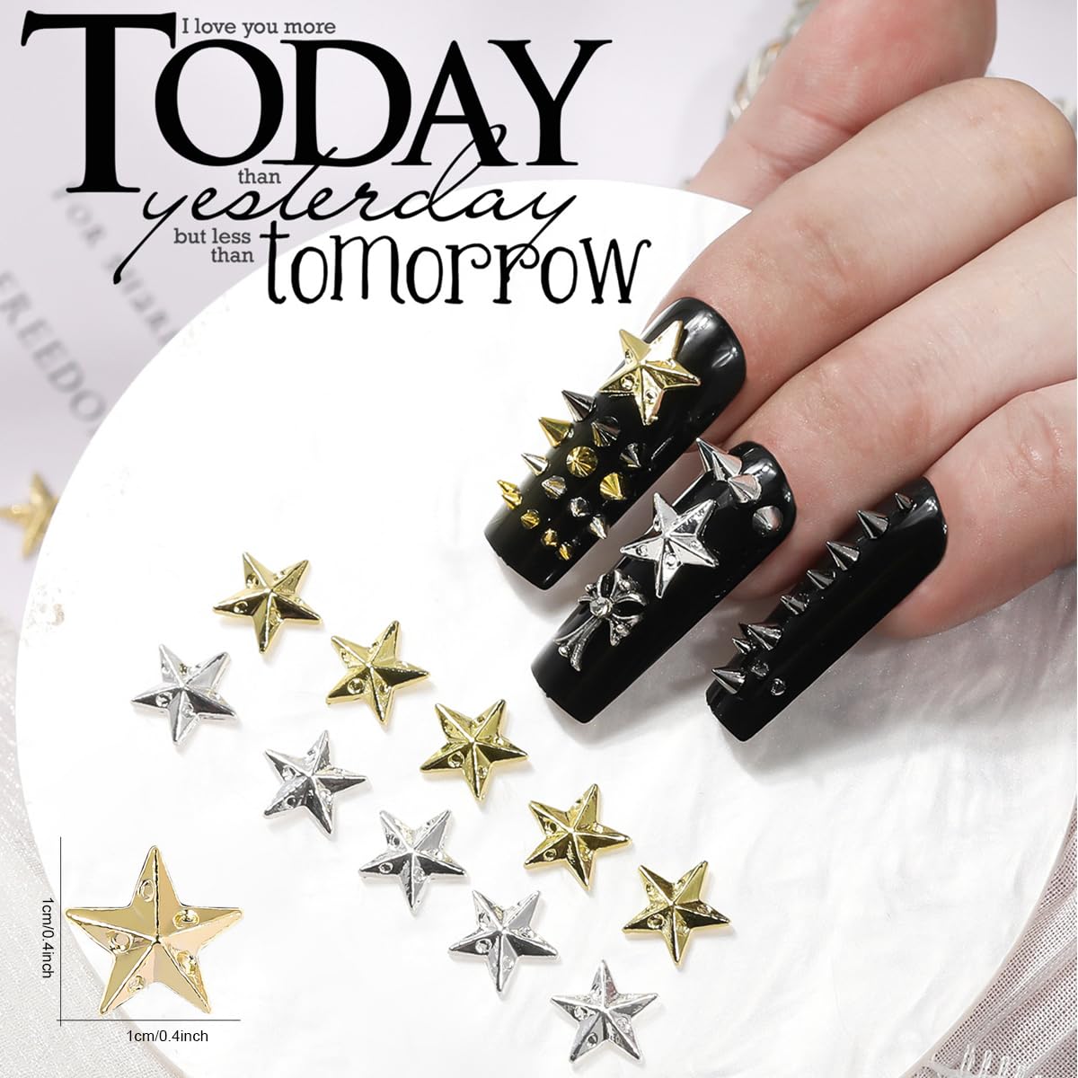 3D Nail Studs Mini Goth Nail Charms Mixed Sizes Gold Black Silver Beads Cone Spikes Alloy Rivets Jewelry for Women Punk Manicure Decorations DIY Crafts Accessories