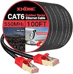 XXONE Outdoor Cat 6 Ethernet Cable 100ft, 26AWG Heavy-Duty Cat6 Networking Cord Patch Cable RJ45 LAN Wire Cable FTP Waterproof Direct Burial