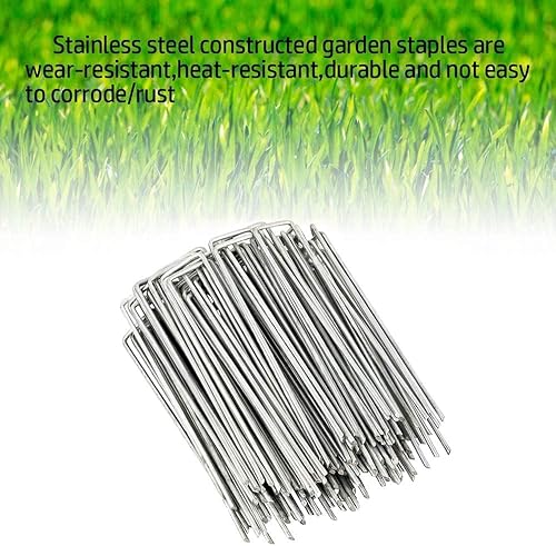 Miniatura 6 de Paquete de 100 grapas de paisaje de jardín, estacas galvanizadas de 6 pulgadas de calibre 11 para jardín, pasadores de paisaje en forma de U para
