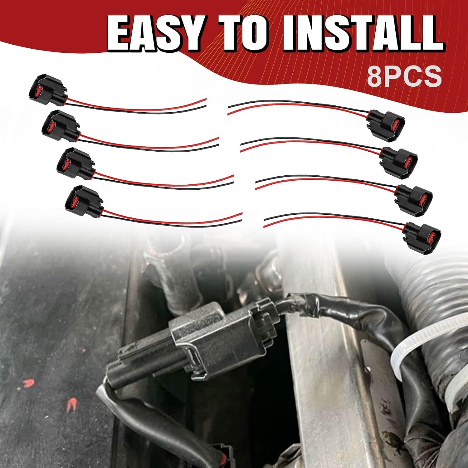 8PCS Fuel Injector Connector Pigtail Kit, Waterproof Shell Wiring Harness Replacement for OEM# 5013995AA & 5161919AA, Compatible with Dodge, Ford, Chevy