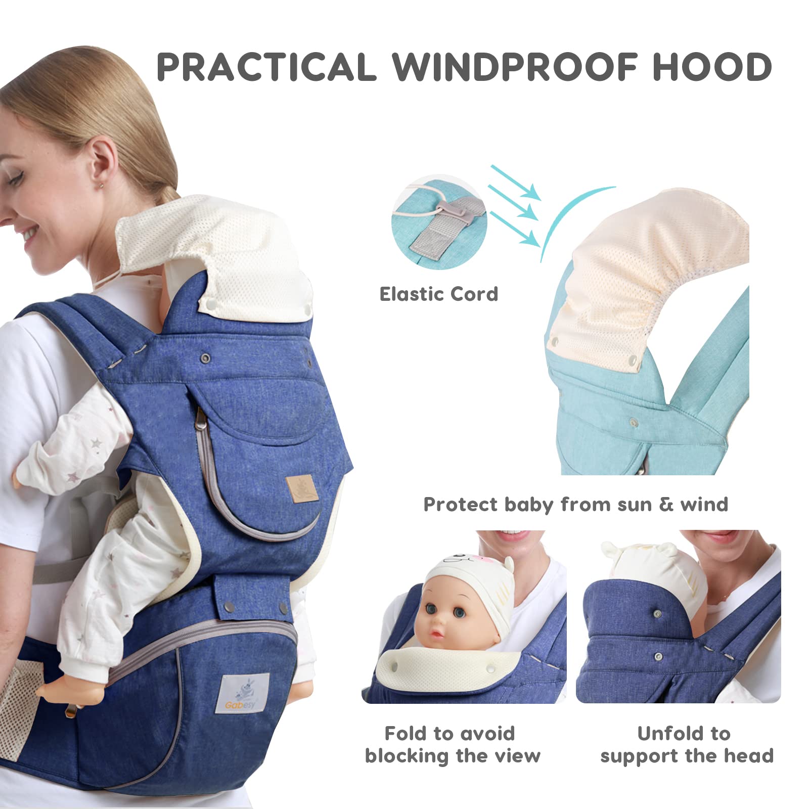 SONARIN Multifunktion Alle Jahreszeiten Babytrage mit Hüftsitz,Ergonomisch Atmungsaktive Babytragetasche Kindertrage Baby Tragesystem ab Geburt 0-36 Monate,Bauchtrage Rückentrage(Hellblau)