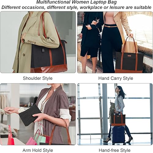 Miniatura 5 de Bolsa de trabajo para laptop para mujer, bolsa de hombro para computadora de 15.6 pulgadas, bolsa extra grande para escuela, fiesta, viajes, bolsa