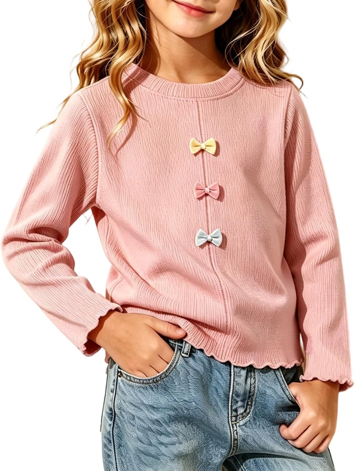 Girls Thermal Turtleneck Bow Shirts Layering Tops