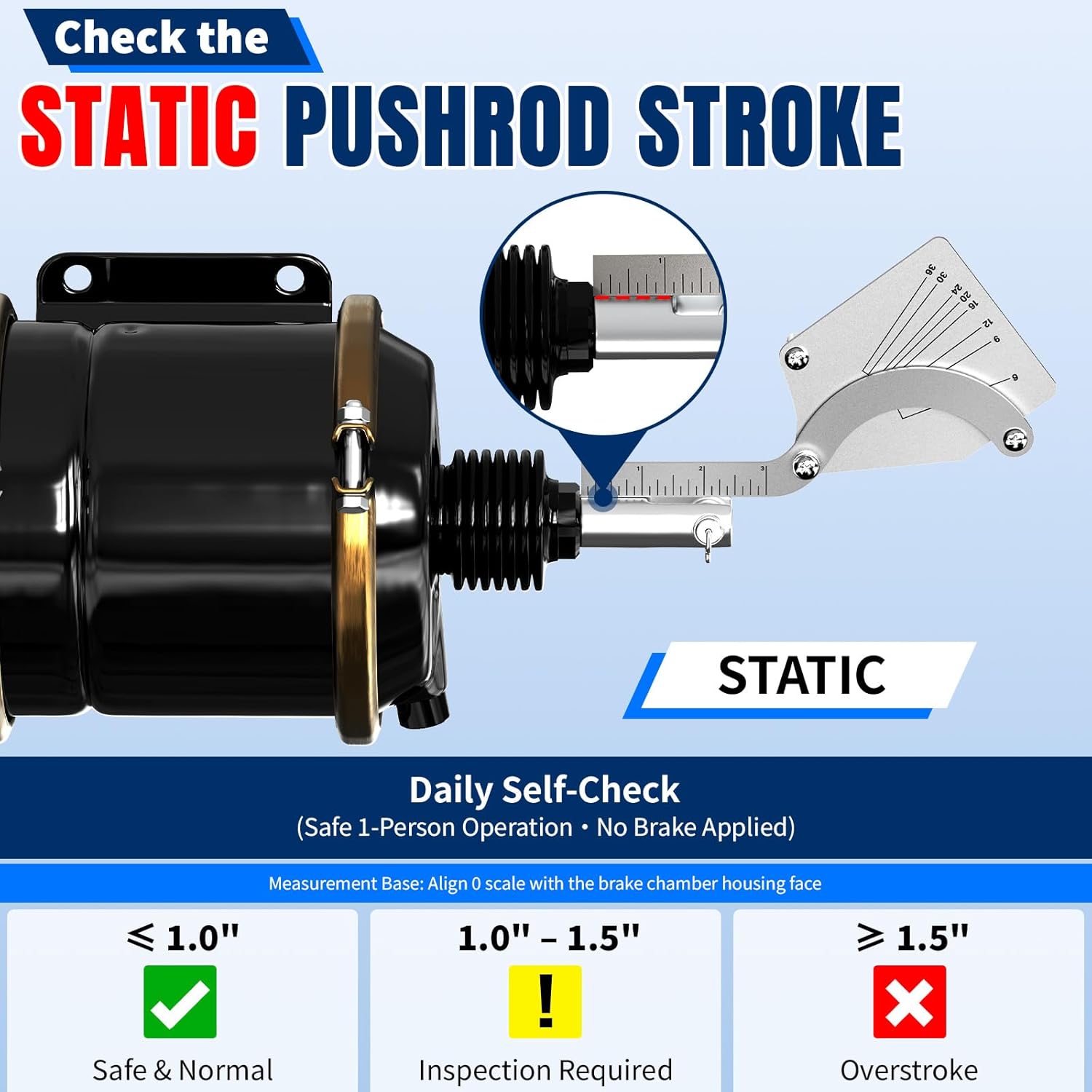 Craimil Brake Chamber Identification Tool, Air Brake Stroke Gauge, Fits Type 6-36 Clamp Chamber, Accurate Measurement, Labor Saving Design for Truck Drivers & Repair Staff