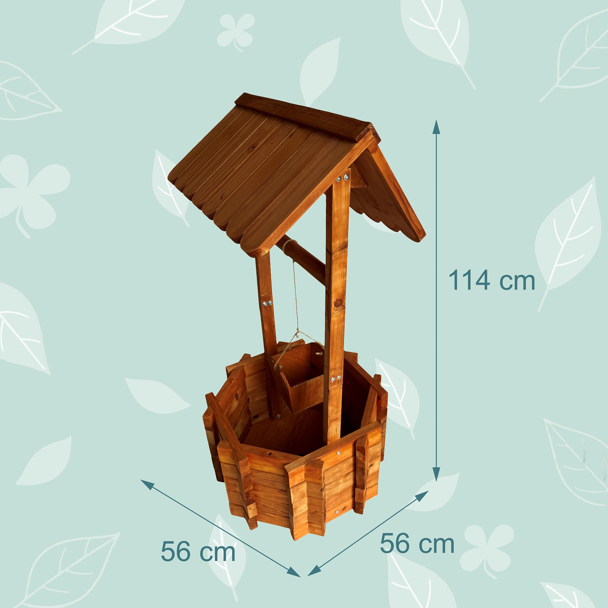 Relaxdays Fontaine décorative en Bois avec bac à Plantes, Seau et manivelle, 114 x 56 x 56 cm, Orange