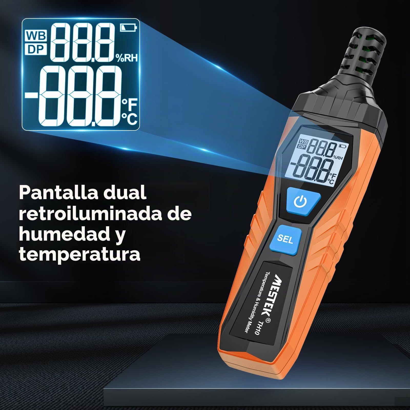 Higrómetro Digital MESTEK, Termómetro Termo-Higrómetro Interior Exterior, Portátil Monitor de Temperatura y Humedad Ambiente, Punto de Rocío y Temperatura de Bulbo Húmedo, para Industria Agricultura