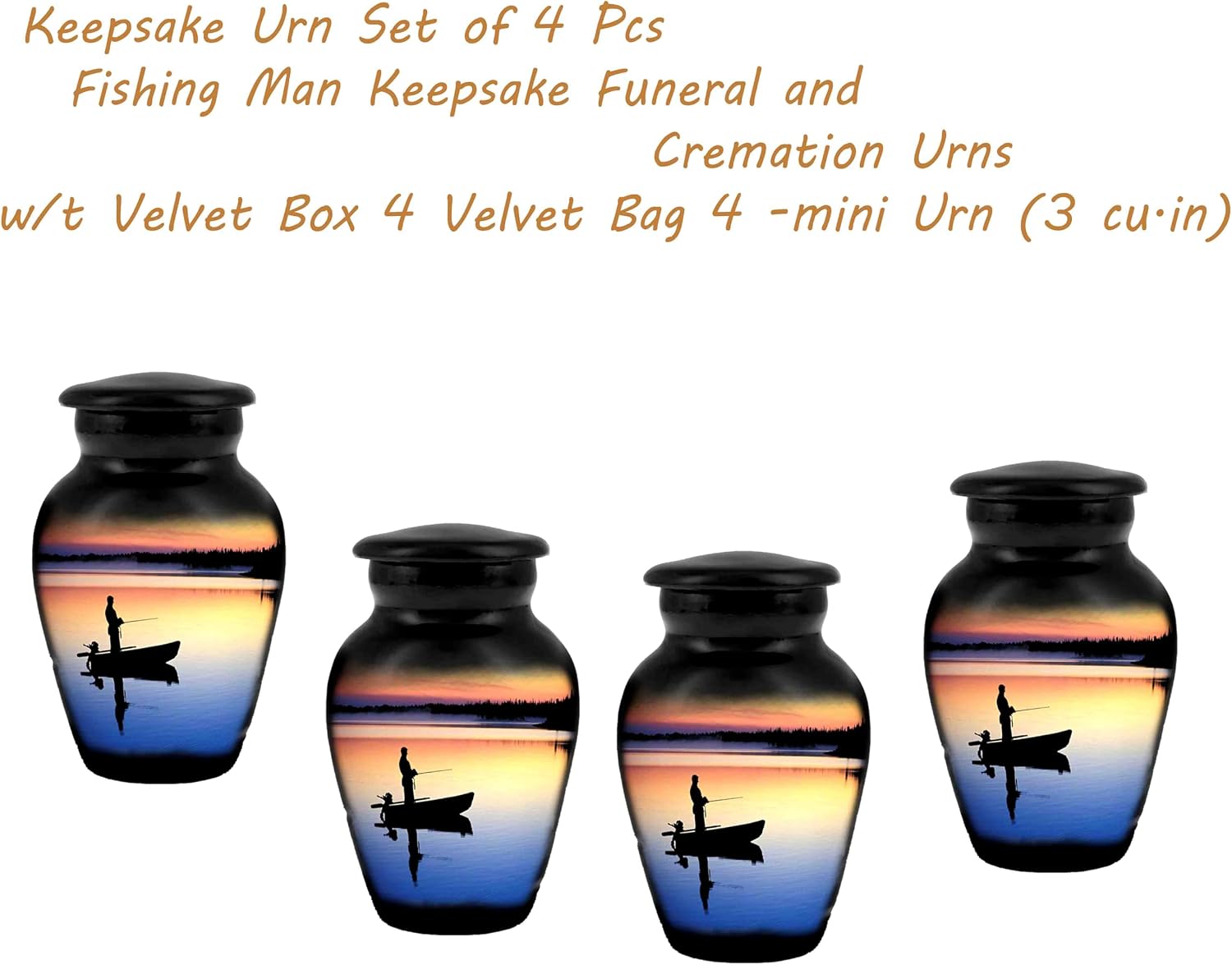 Fisherman urn,Fishing urn,Fishing Funeral Cremation Urn with Fishing ManFishing Adult Large Urn for Human Ashes, Set of 4 Keepsake urnCremation Urns Large (Fishing Keepsake)