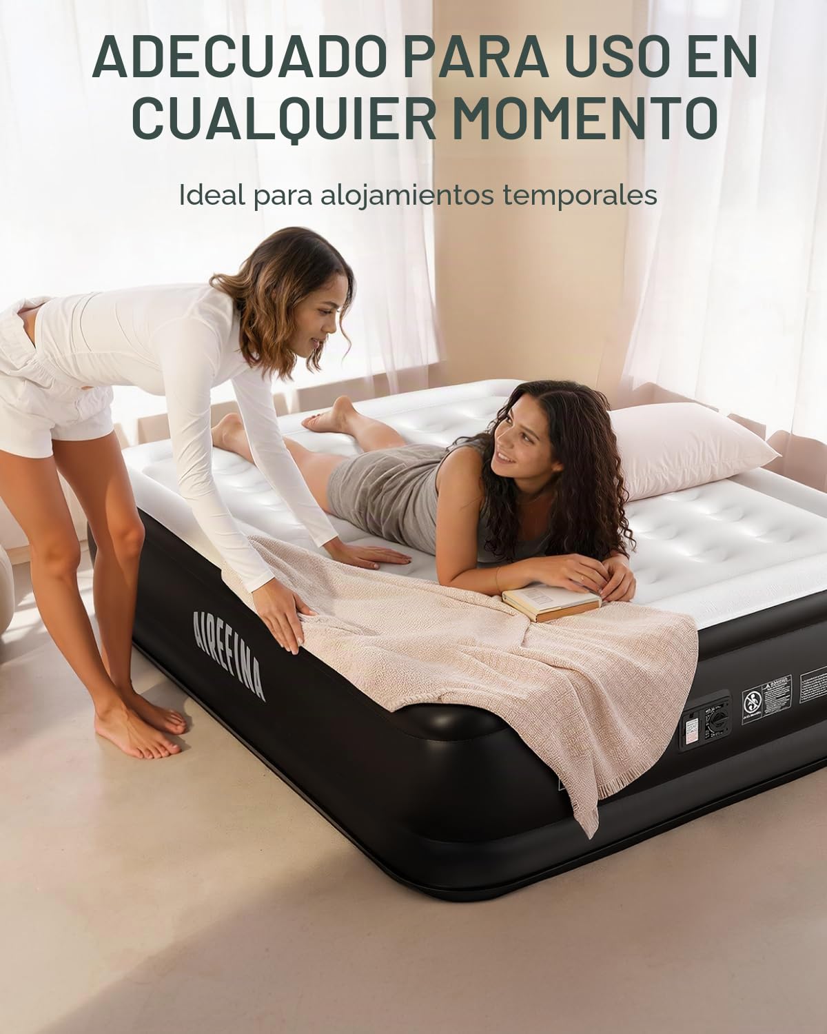 Airefina Colchón Hinchable Matrimonio, Colchon Hinchable con Bomba Integrada, Colchon Inflable para Uso doméstico y de Invitados, Cama Inflables Cómodo 152 x 203 x 46 cm,Máx 340KG,Cama Matrimonial