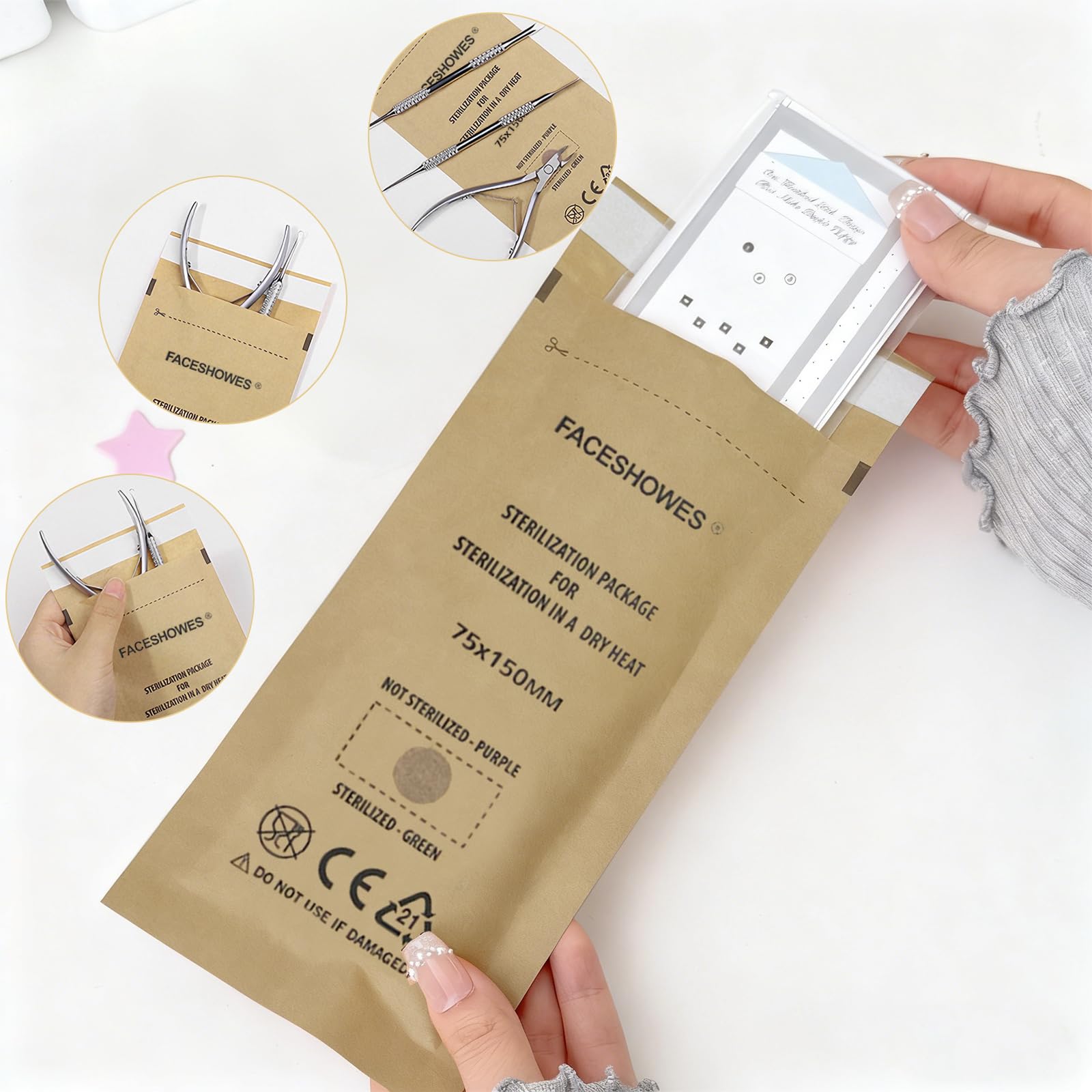 Esterilizador Manicura Desechable Autoclave Papel Kraft Bolsas Esterilizacion Autoadhesivo