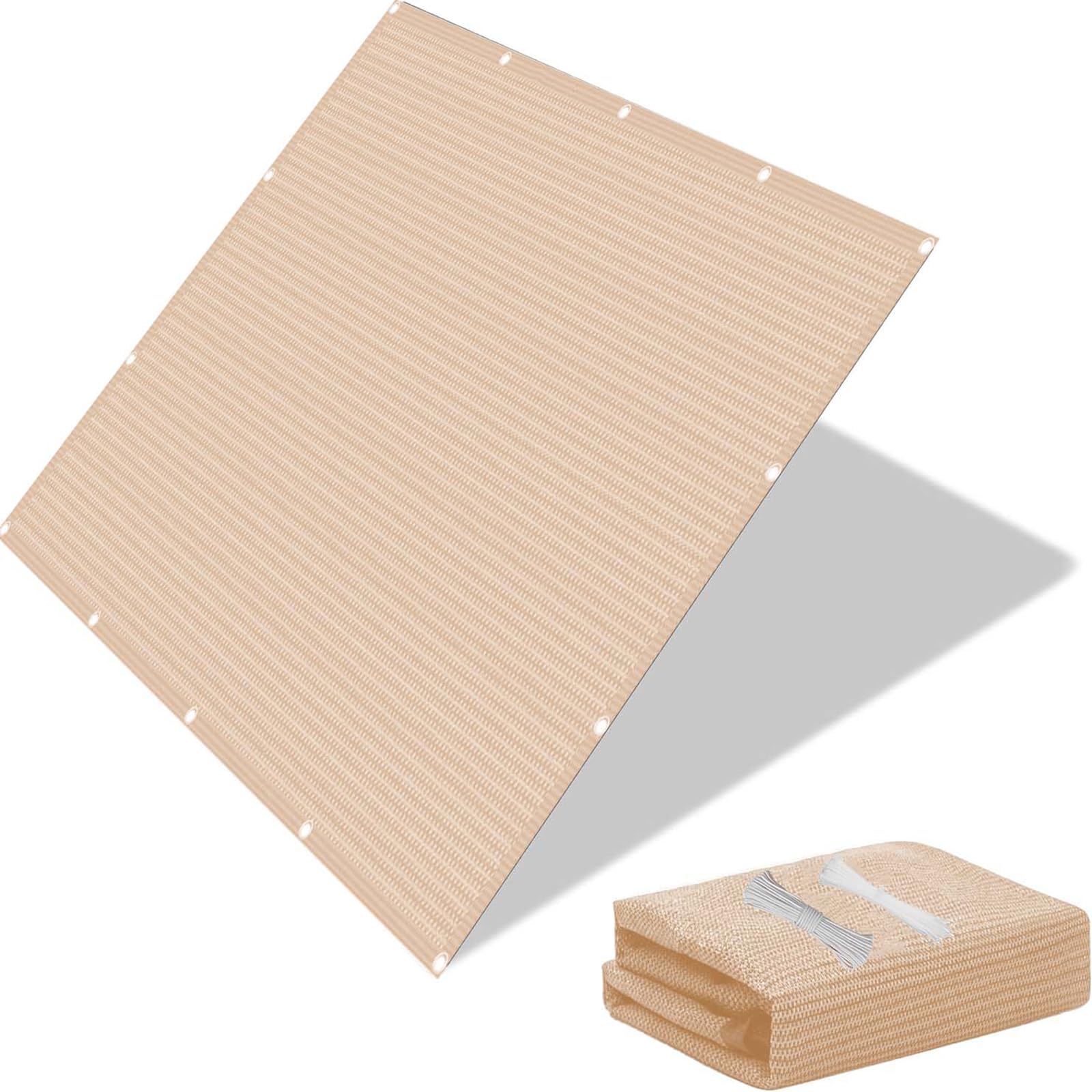 Balcony Cover 100 x 200 cm Anti-Peeping, Windproof, Anti-Ultraviolet, Greenhouse Plant Shade Net with Rope and Cable Ties for Backyard/Deck/Railing, Cream Color