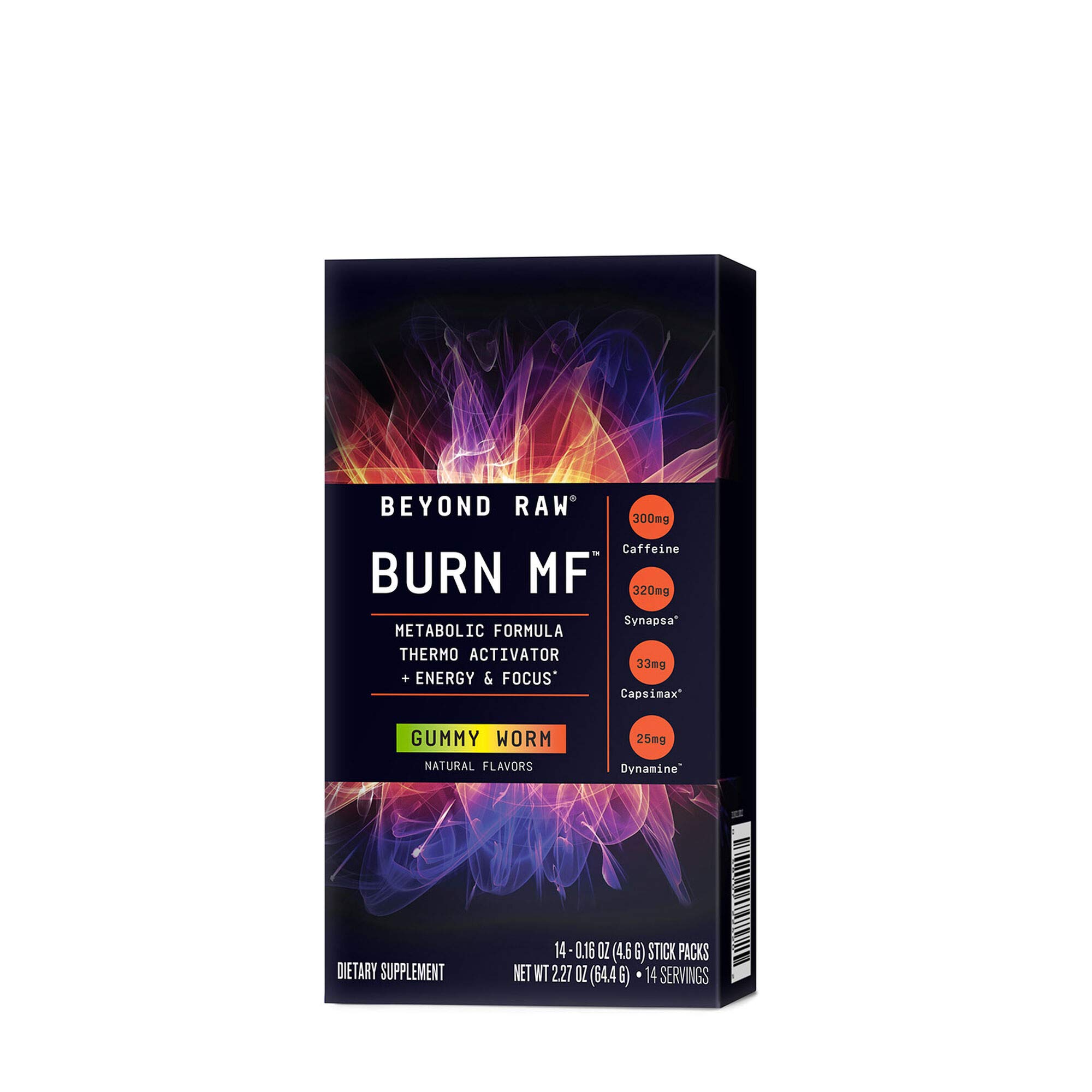 BEYOND RAW Burn MF Metabolic Activator Stick Packs | Metabolic Formula, Thermo Activator, Supports Energy and Focus | Gummy Worm | 14 Stick Packs