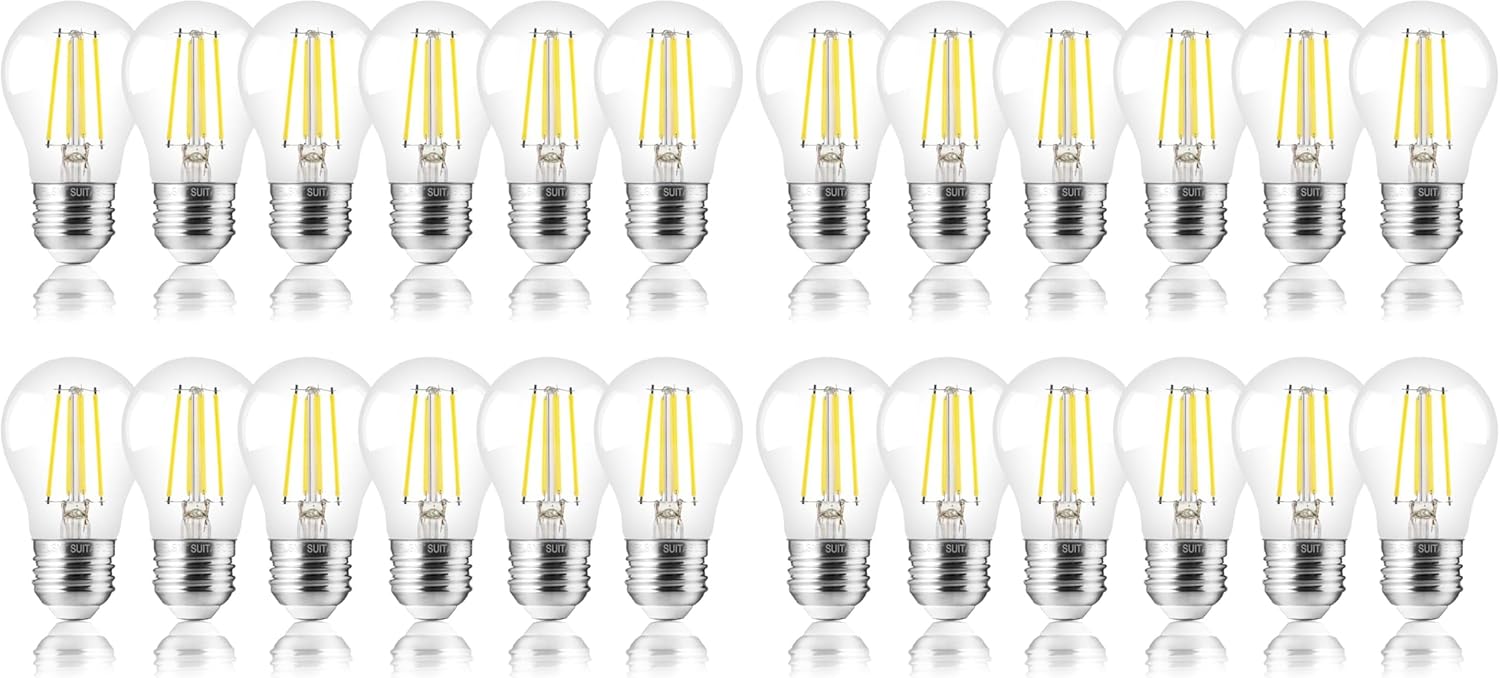 FLSNT A15 LED Edison Bulbs 60W Equivalent, Dimmable E26 LED Bulbs for Chandelier, 5000K Daylight, 82 CRI, 4W, 500LM, AC 120V, 24 Pack