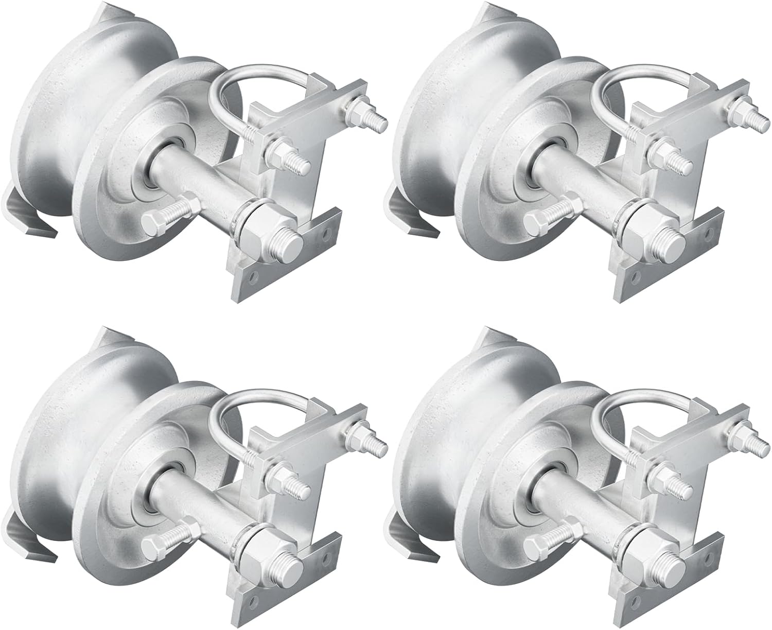 Sliding Gate Rollers Hardware Kit, Galvanized Steel Rolling Gate Wheels with Double U-Bolts, Fits 2" (1-7/8") Gate Frames and 1-7/8" or 1-5/8" Track Pipes for Chain Link Gates-4 Pack