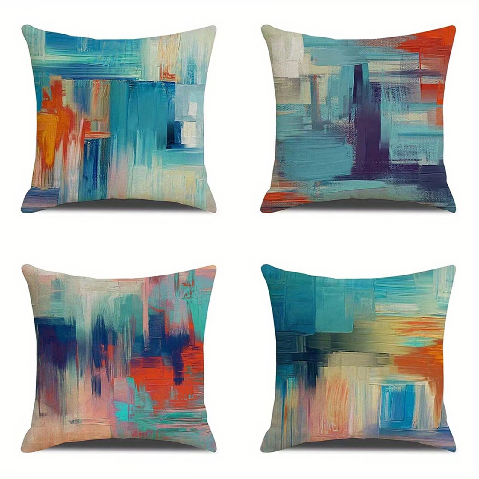Housse de coussin 50x50 cm vert bleu jaune moderne en lin pour salon
