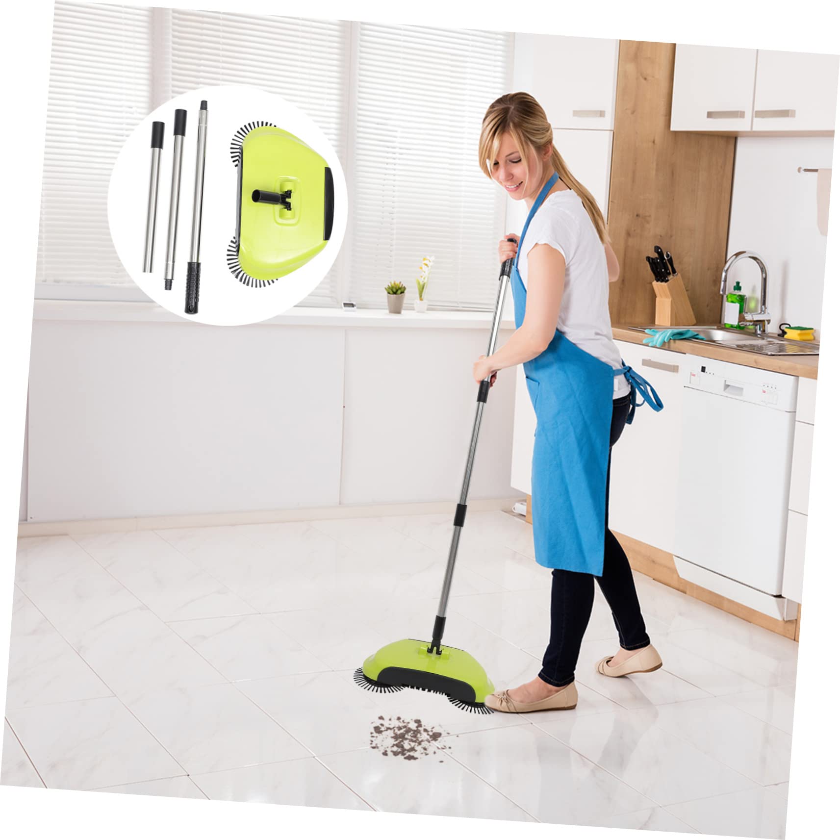 Cabilock Barredora de Pisos Manual Multifunción 3 Alturas Acero Inoxidable Abs Cepillo Pet Giratorio 360° Limpieza Hogar sin Pilas Cubo Cerrado Protección Niños