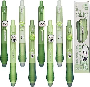 8 PCS Cartoon Panda Erasable Gel Pen 0.5mm Blue Ink Cute Animal Pen