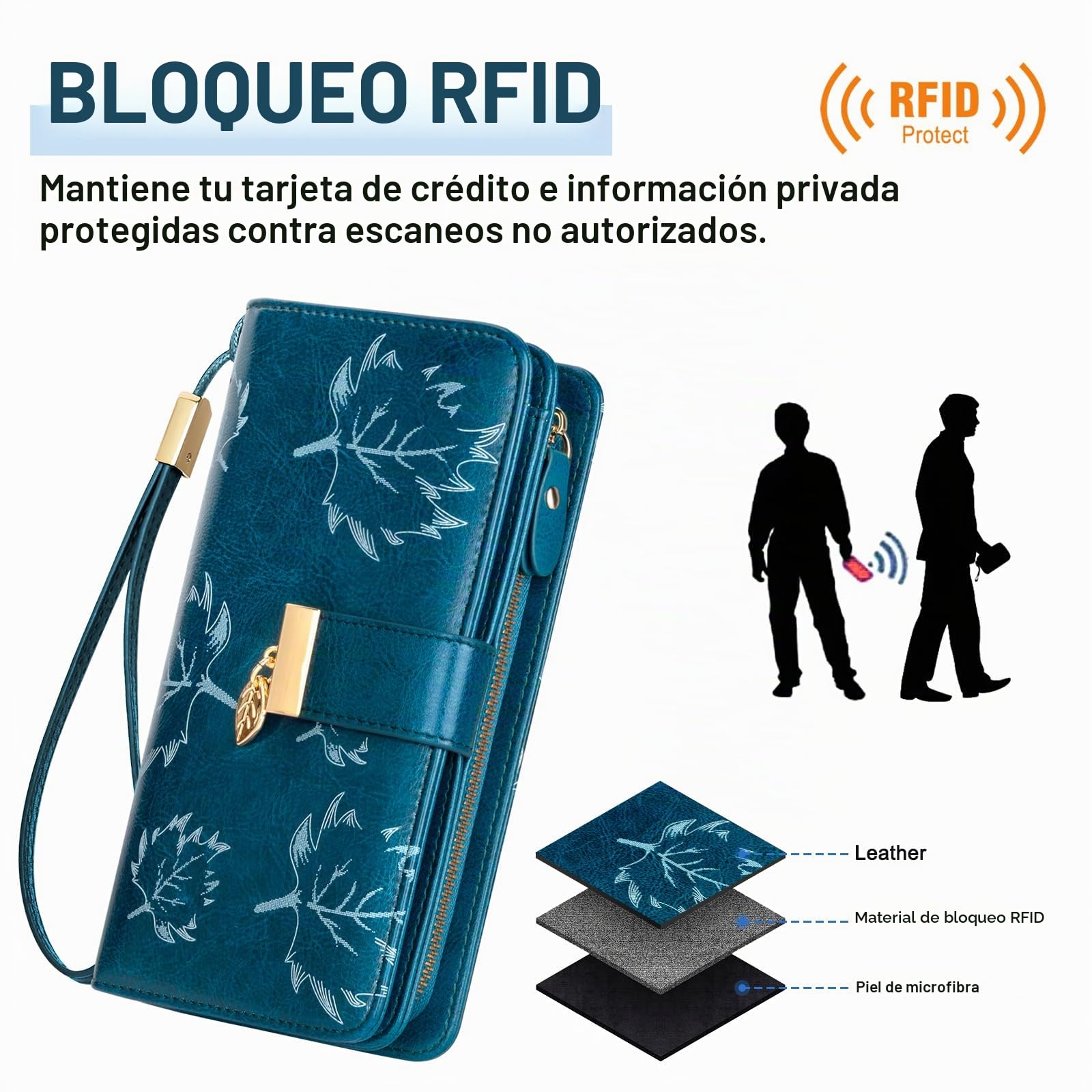 Luroon - Cartera para Mujer Larga, Gran Capacidad, RFID de Bloqueo de Piel auténtica, Monedero para Mujer, Elegante Cartera para Fiesta con 24 Ranuras para Tarjetas