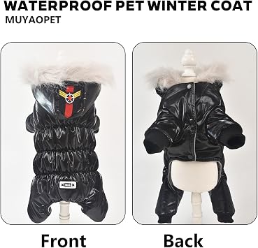 Waterproof Pet Clothes Dog Outfits Winter Warm Dog Jacket Coat Hooded Jumpsuit Snowsuit (XL, Black)