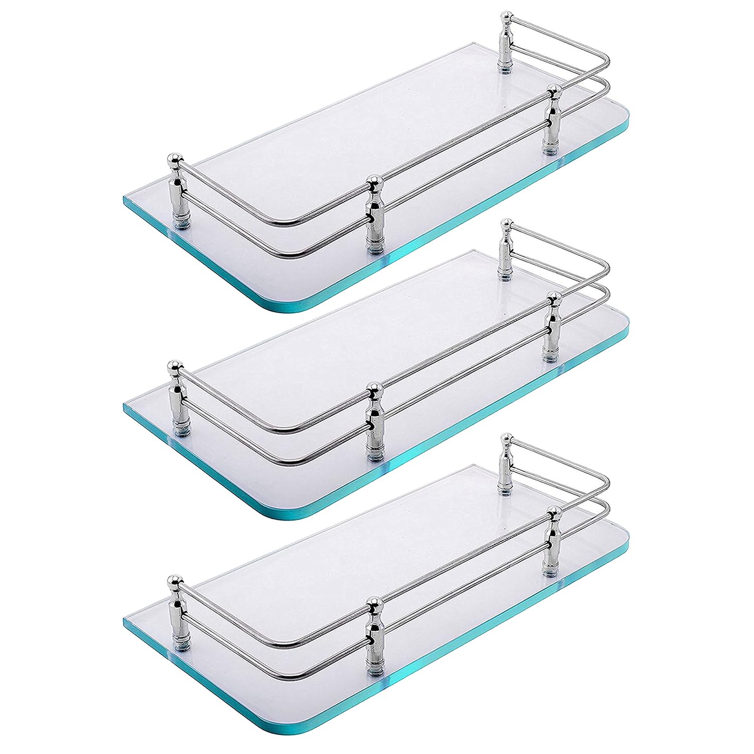 Klaxon Glass Shelf with Stainless Steel Railing - Inches Wall-Mounted Storage for Kitchen, Bathroom, and Living Room - Versatile 12x6 (Pack of 3, Transparent) (B0CJ6MRJCF) Amazon Price History, Amazon Price Tracker