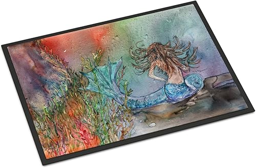 Miniatura 1 de Caroline's Treasures 8972MAT - Felpudo de sirena morena de fantasía de agua de 18 x 27 pulgadas, tapete para puerta delantera, para interiores y