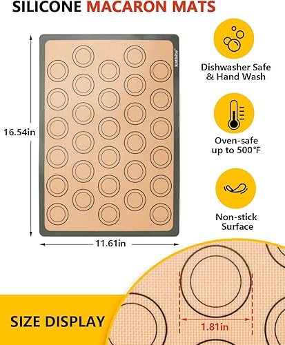 Miniatura 9 de Katbite Juego de 3 alfombrillas de silicona para hornear, juego de 3 2 medias hojas (11 58 x 16 12 pulgadas) + 1 cuarto de bandeja para hornear,