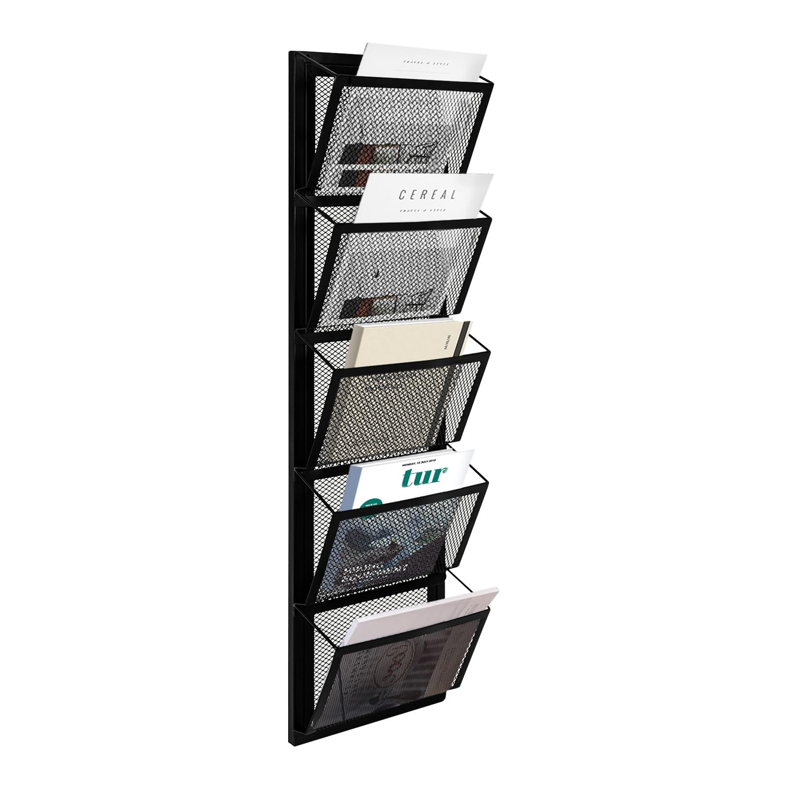 5 compartimentos de metal A4 para revistas de pared, archivos, documentos, organizador de revistas, dispensador de folletos, soporte de malla para archivos de pared, soporte de bolsillo
