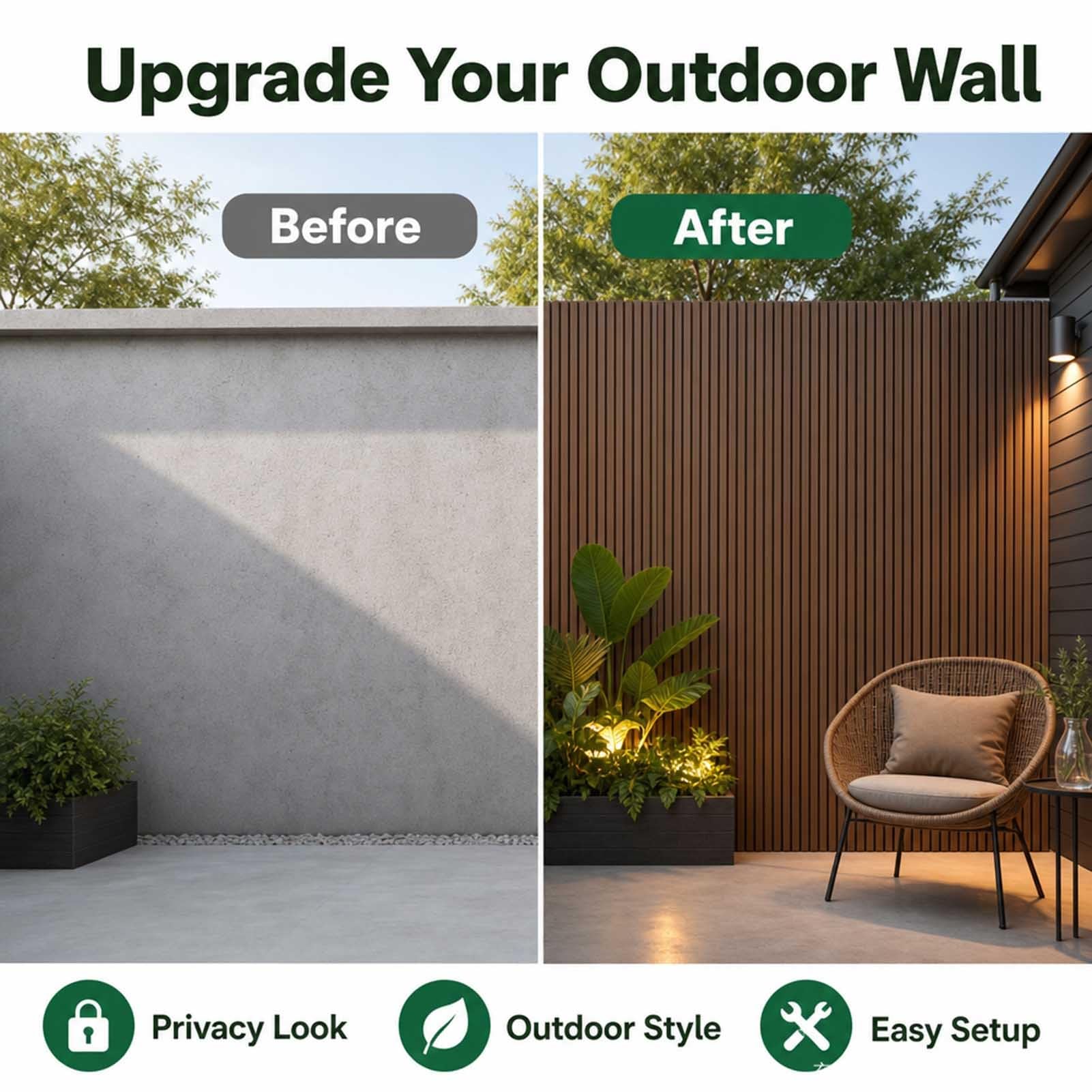 Paneles Pared 3D Efecto Madera para Exteriores Revestimiento Decorativo Lamas WPC Impermeable Ideal para Patios Jardines — Cero Mantenimiento 20 Cm Ancho(20x50cm/7.87 X19.69IN)