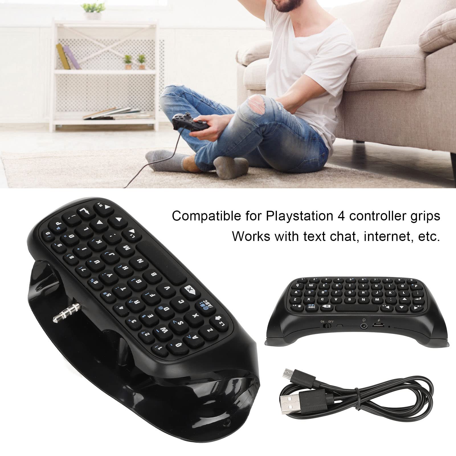 Teclado Controlador para Empuñaduras de Controlador PS4, Diseño Integrado, Mantiene El Estilo Original, Teclado Controlador Bluetooth Inalámbrico Multifunción para Chat de Texto PS4, Internet