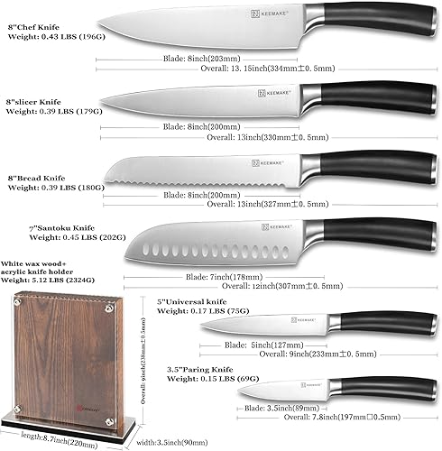 Miniatura 7 de KEEMAKE Juego de bloques de cuchillos de cocina, bloque magnético con 7 piezas ultra afiladas de acero inoxidable de alto carbono 1.4116 cuchillas,