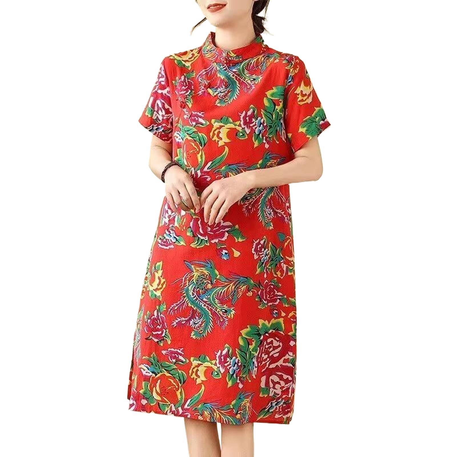 Robe d'été style chinois Qipao mi-longue aux finitions soignées - 8