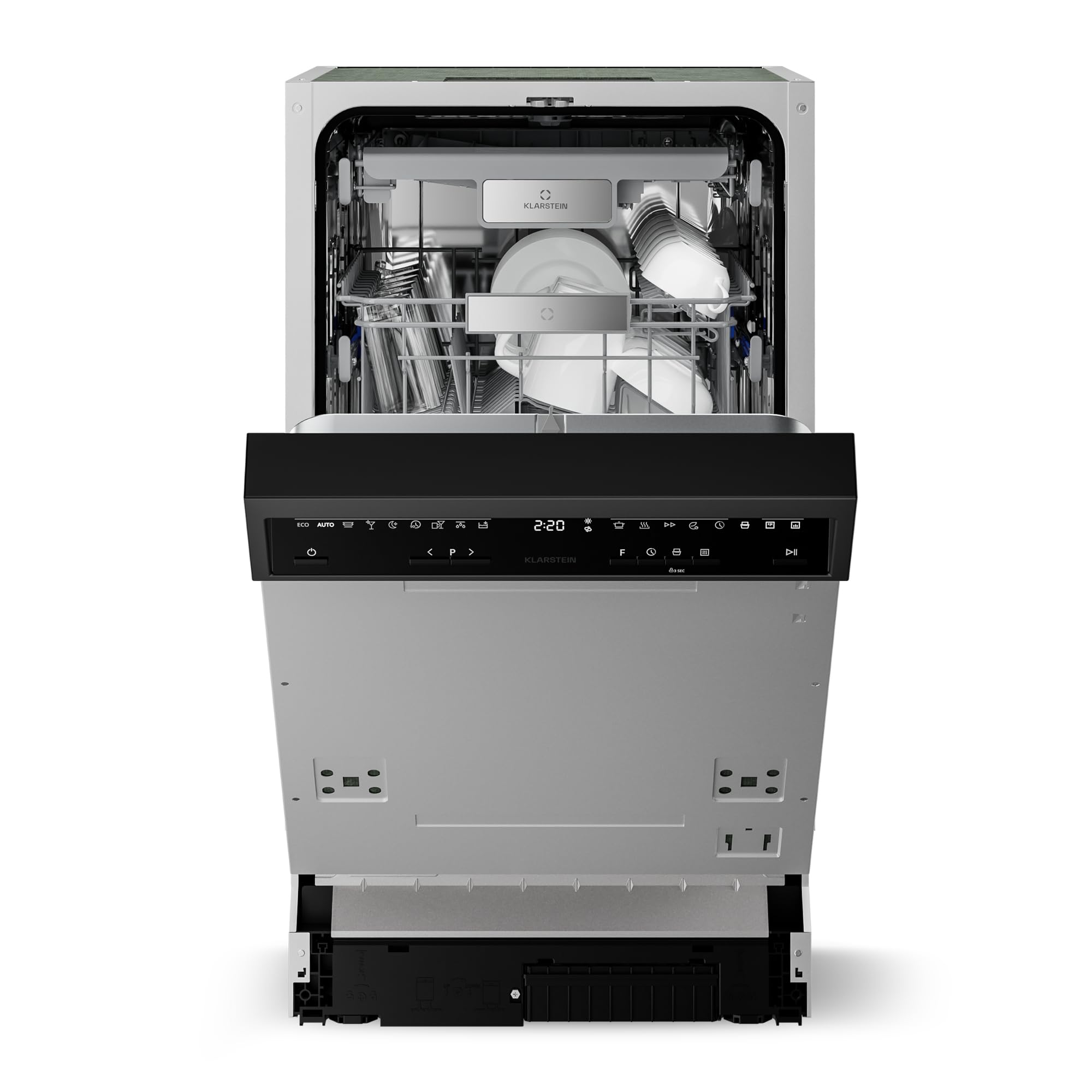 Klarstein Velaire Geschirrspüler 45cm - Halbintegriert, 10 Plätze, 9 Programme, 42 dB, B Energieklasse, AquaStop, Kindersicherung, Spülmaschine teilintegriert