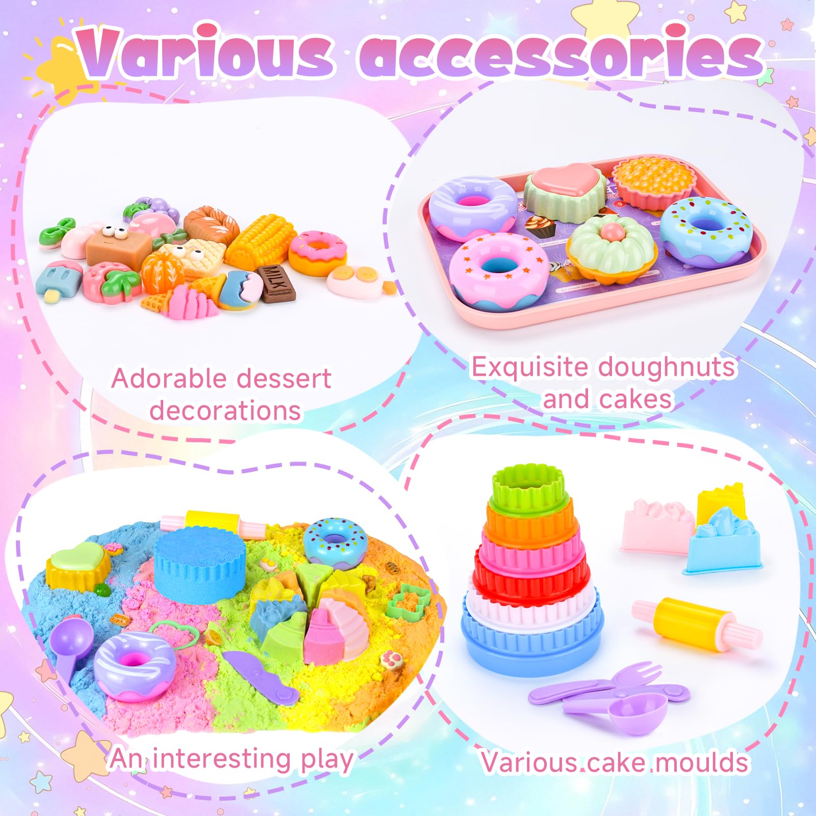 BBWELL Sable Magique Enfant,Jouet Sensoriel de Sable 900g Magic Sand 5 Couleurs,Sables Jouet Kit,Fille Jeu de Sables Kit,Sablees Magique Dessert Kits,Cadeau D'anniversaire Enfant de 3+ Ans