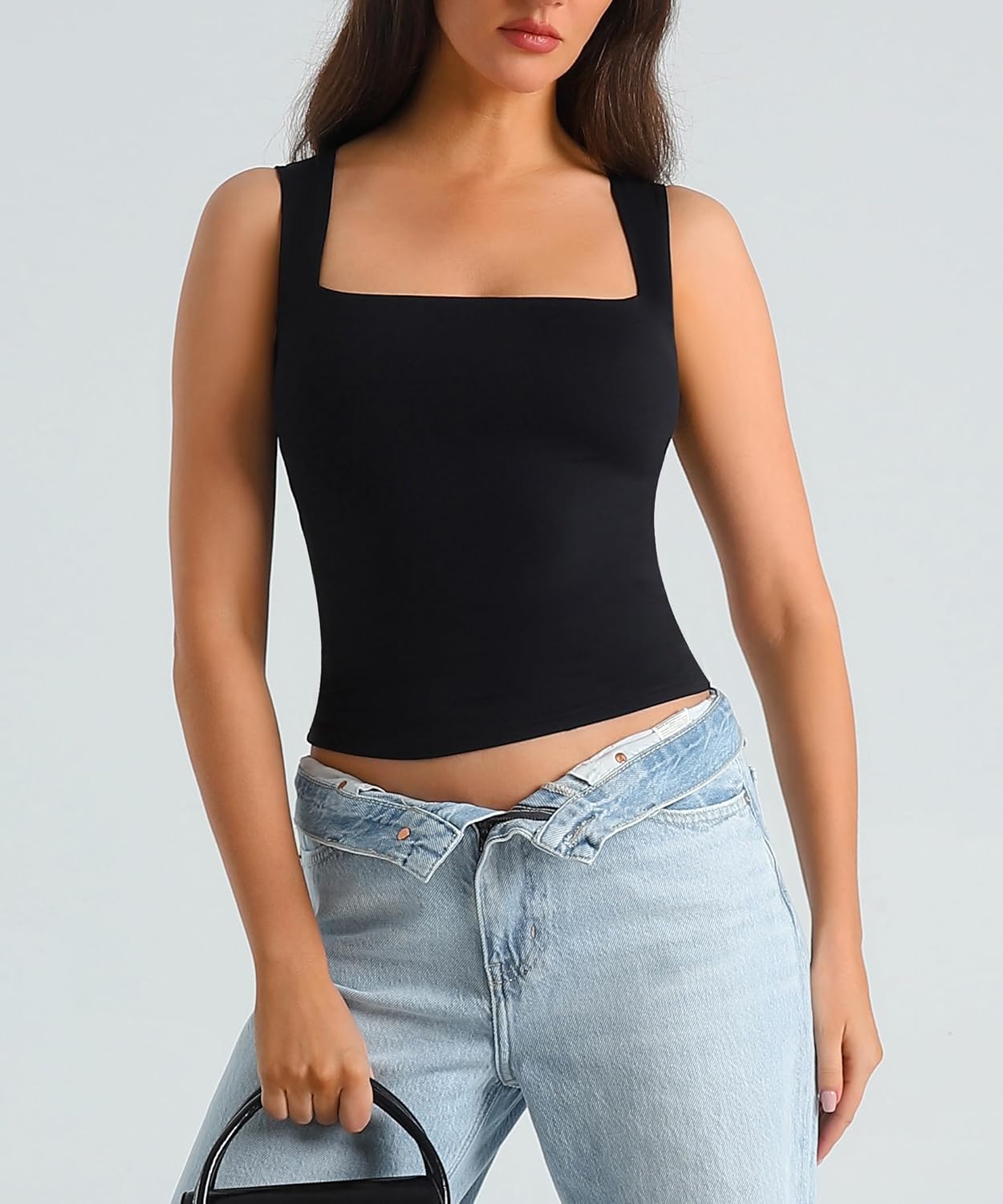 HOYAYO Women's Slim Fit Double-Layer Tank Top Square Neck Sleeveless Basic Fitted Tee Shirt - Image 4