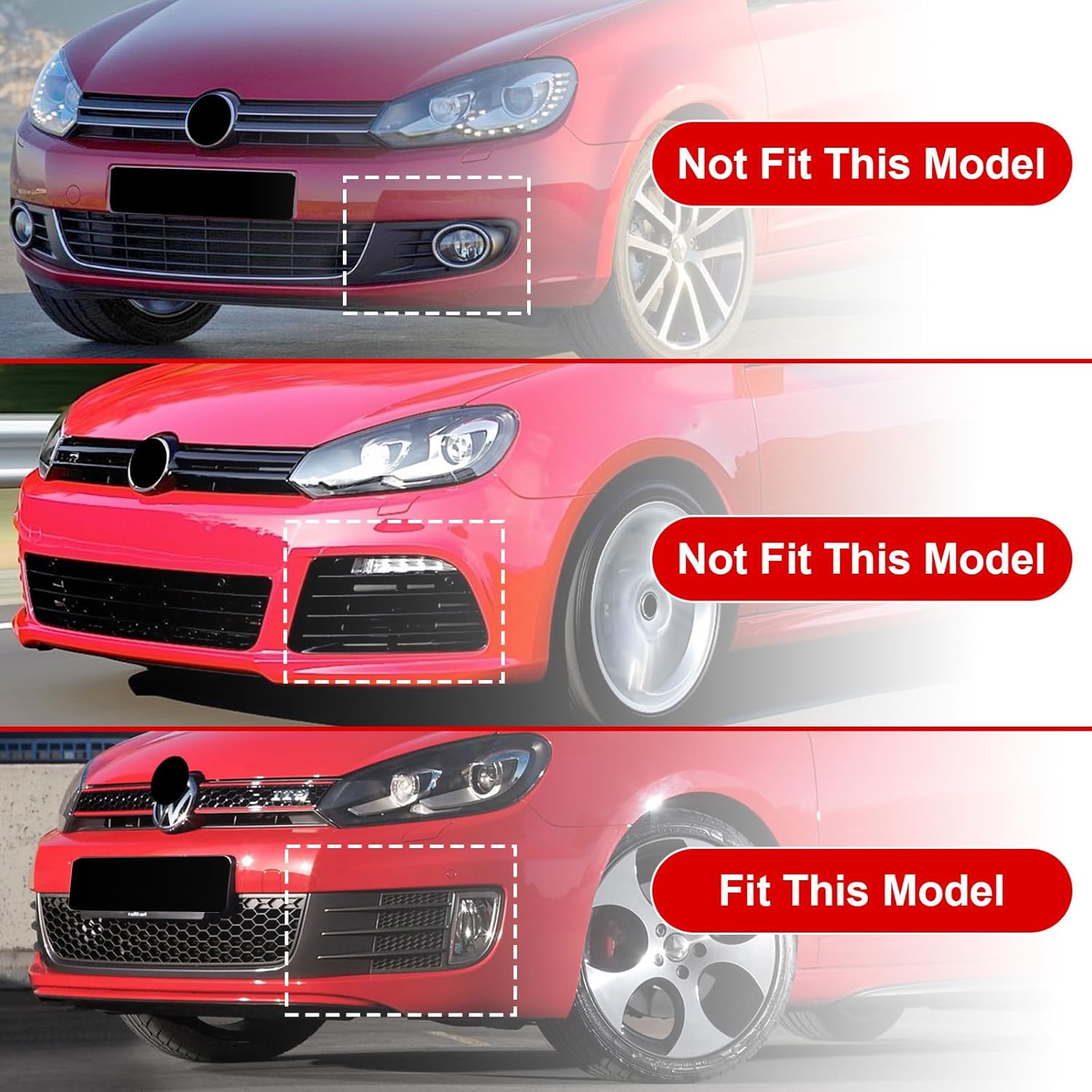 MK6 Front Bumper Fog Light Cover Compatible with Volkswagen Golf GTI 2010-2014, Front Fog Lights Air Vent Grill Covers for VW Golf R (R20) 2012-2013