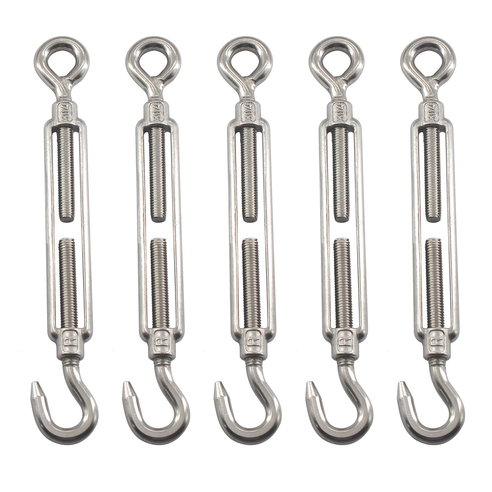 Flomore M6 Turnbuckle 304 Stainless Steel Turnbuckle Hook And Eye Turnbuckle Wire Rope Tension Pack Of 5