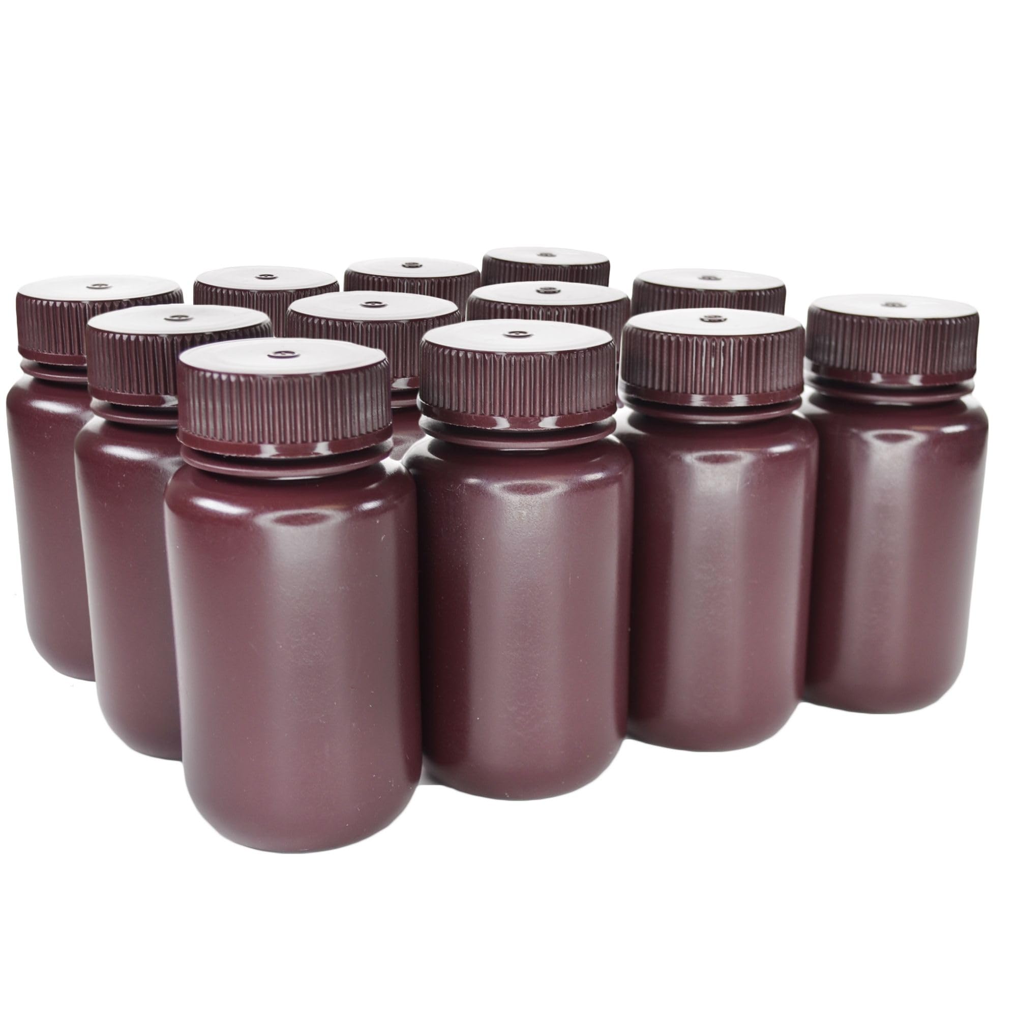 EISCO - Confezione da 12 flaconi per reagenti in HDPE ambrato a bocca larga da 125 ml, con tappo in polipropilene, non sterili, a prova di perdite, resistenti agli agenti chimici, schermatura dai