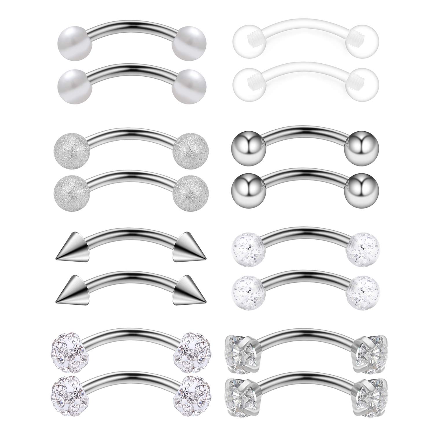 Ruifan 10-16PCS 16G Surgical Steel Eyebrow Ear Navel Belly Lip Ring Body Piercing Jewelry