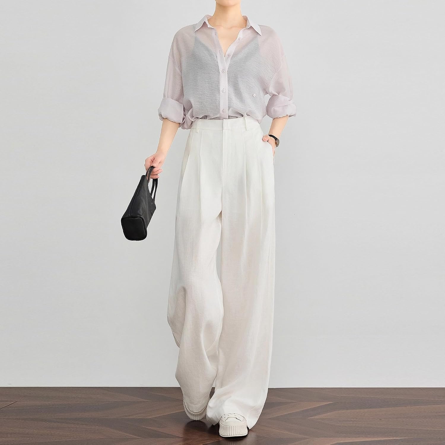 Women's Casual Linen Wide Leg Dress Trousers