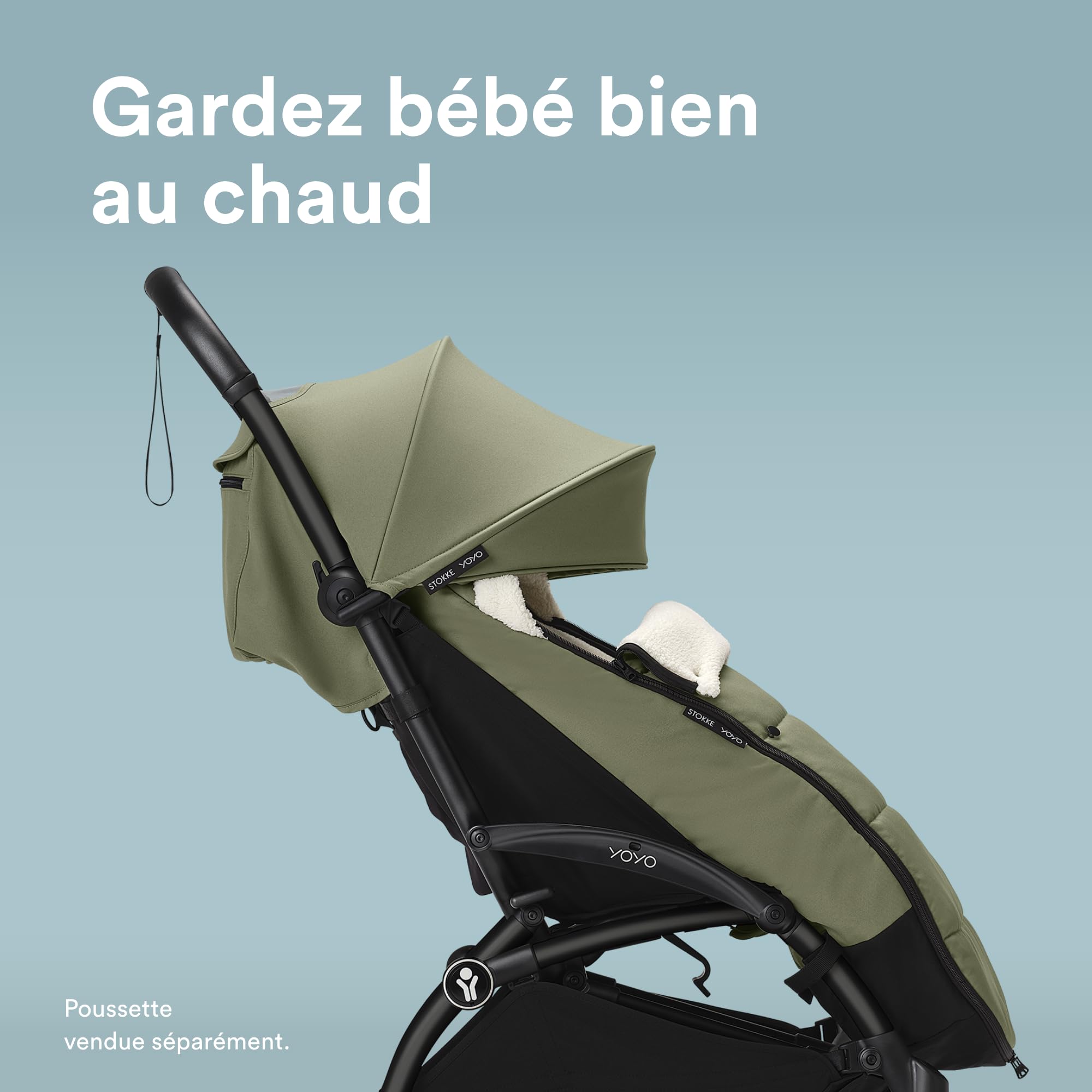 Stokke YOYO Chancelière, Olive - Doublure sherpa, capuche en polaire avec cordon de serrage, double rembourrage - Lavable machine à 30°C - Sac inclus