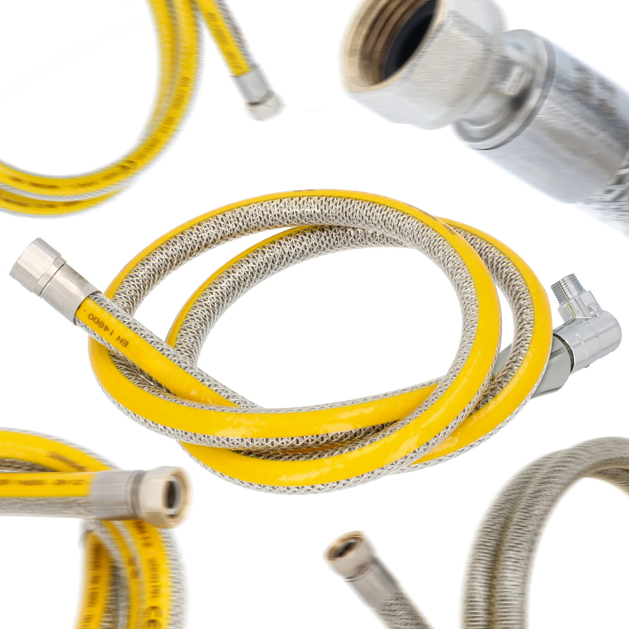 Flexibler Gasschlauch mit Schnellkupplung 1/2''IG x 1/2'' AG 1250 mm Propan Butangasschlauch DN12 Edelstahl PVC Butangas Gasanschlussschlauch Schnellkupplung Gasflaschen Campinggeräte Gaskocher Grill