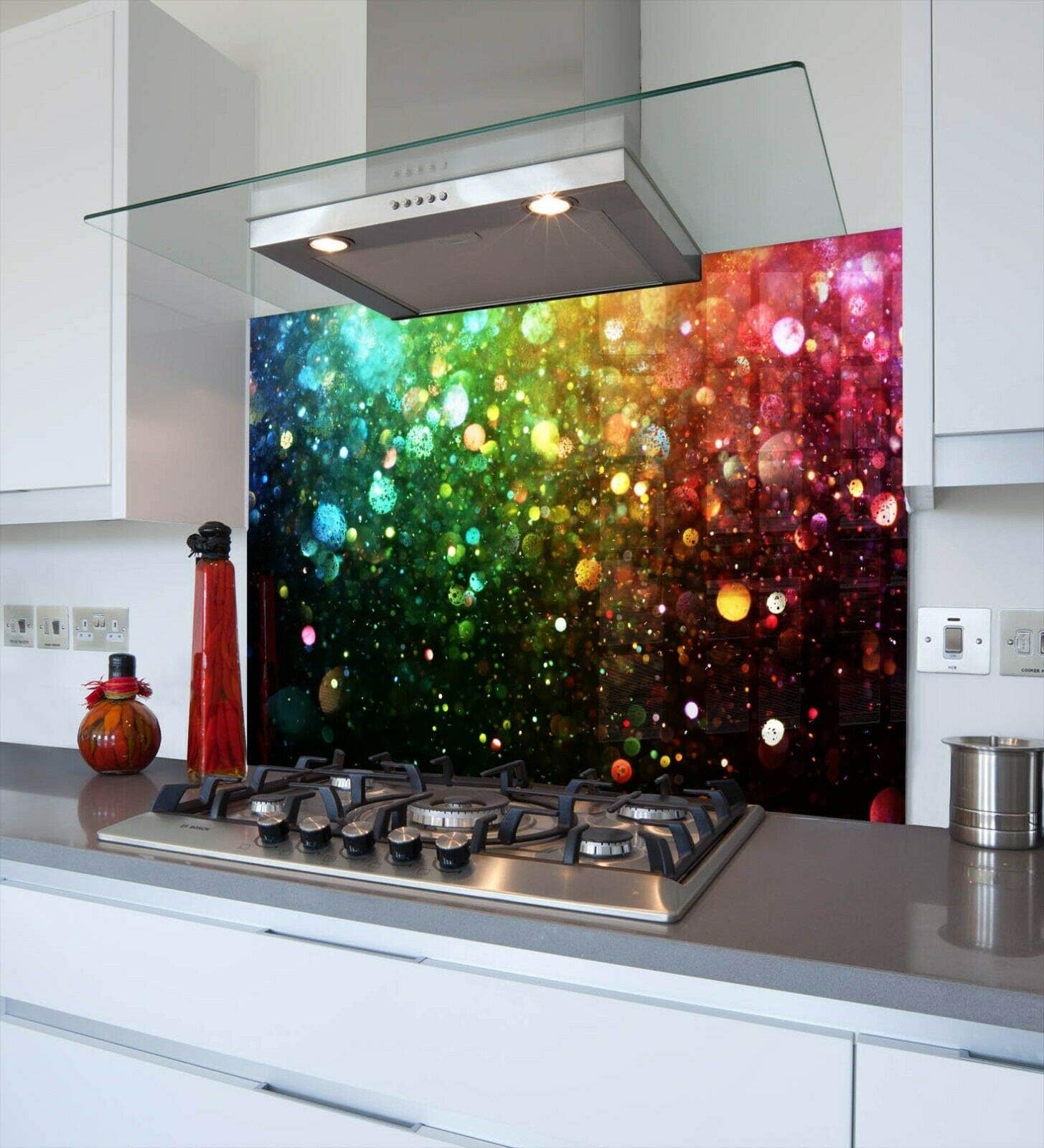 Rainbow Glitter Printed Kitchen Glass Splashback Toughened & Heat Resistant