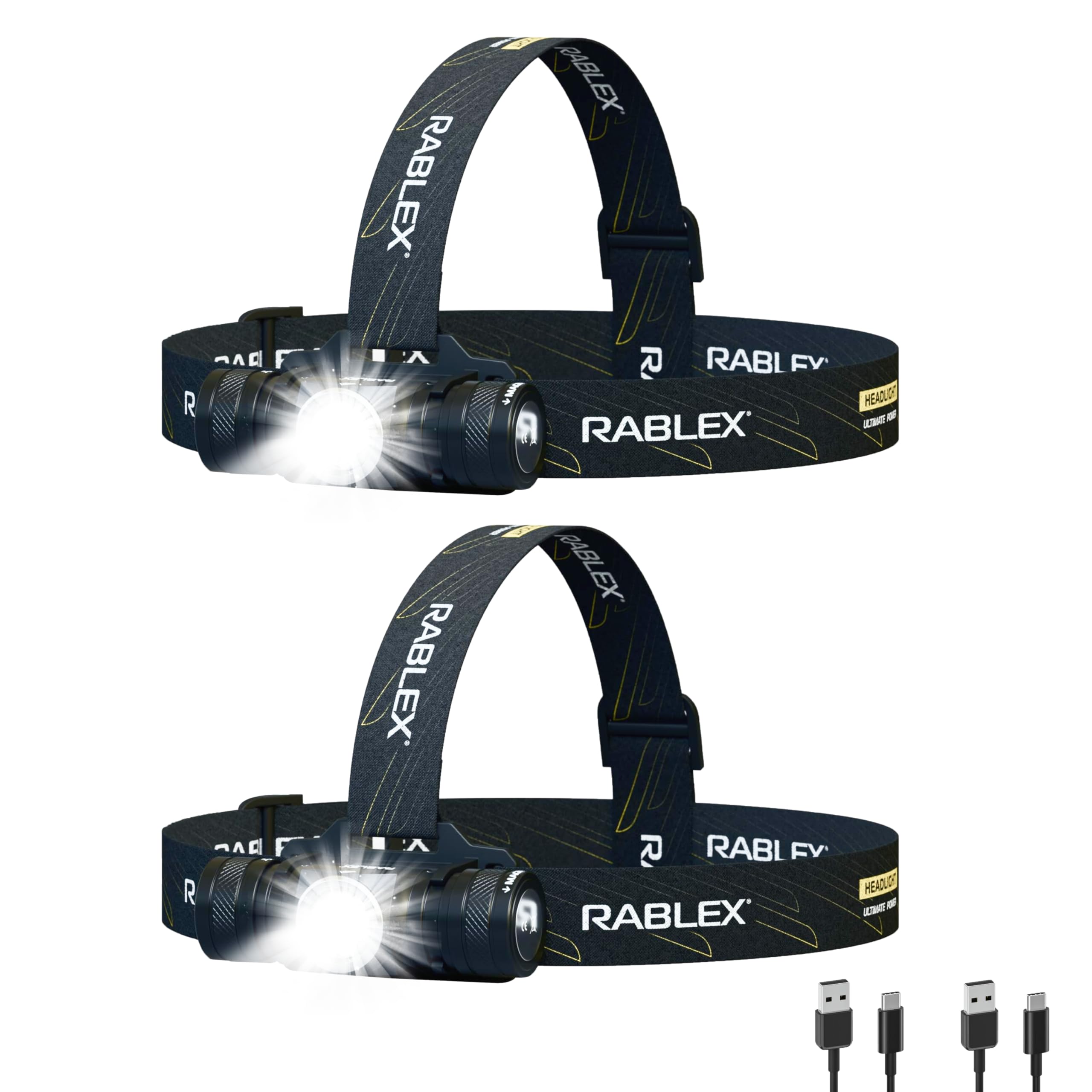 RB653 LED-Stirnlampe, 1200 Lumen Wiederaufladbare LED Kopflampe mit 6 Lichtmodi, Rotlicht & Sensor USB-Aufladung, IPX6 Wasserdicht Leicht & Kompakt Ideal für Camping, Wandern Pack of 2