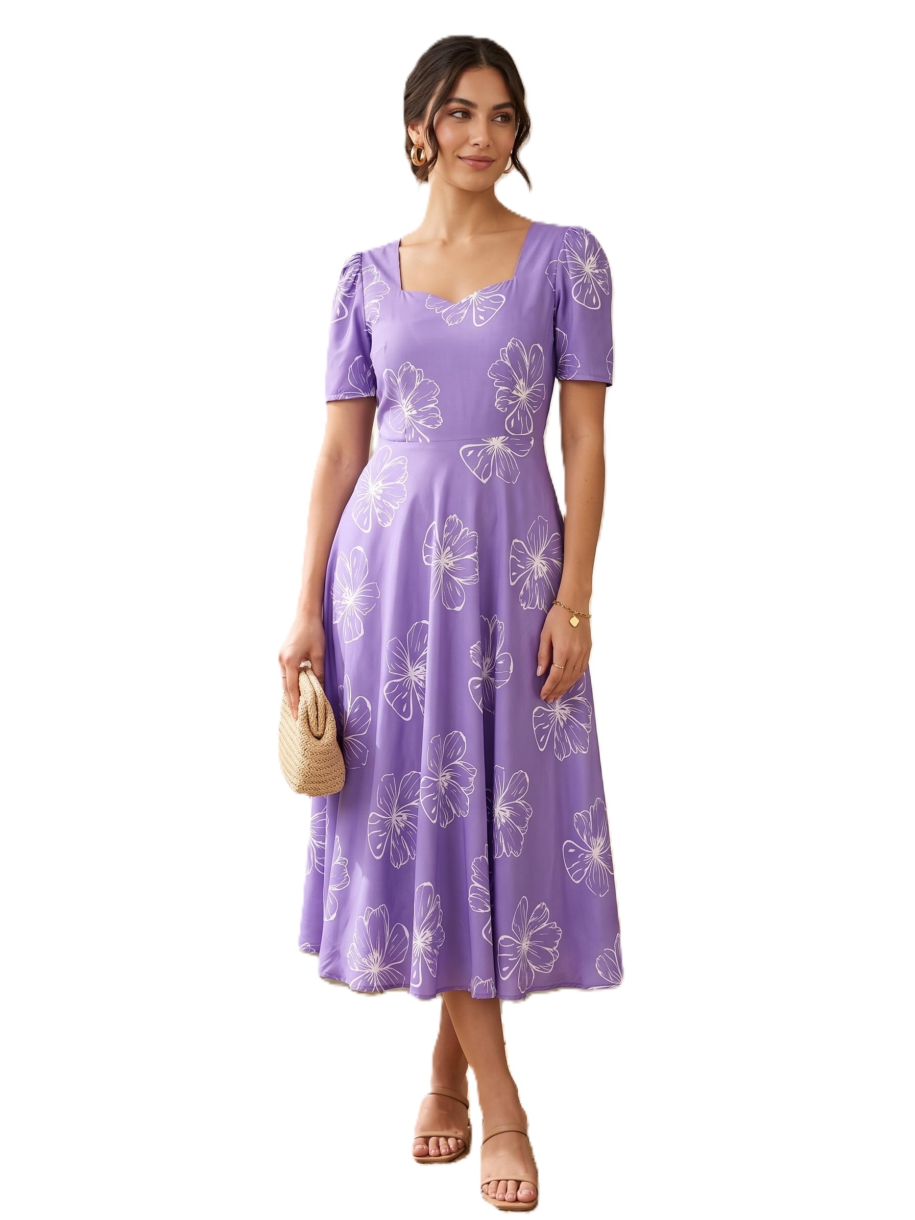 Women's Purple Cotton Floral Midi Dress-picture-16