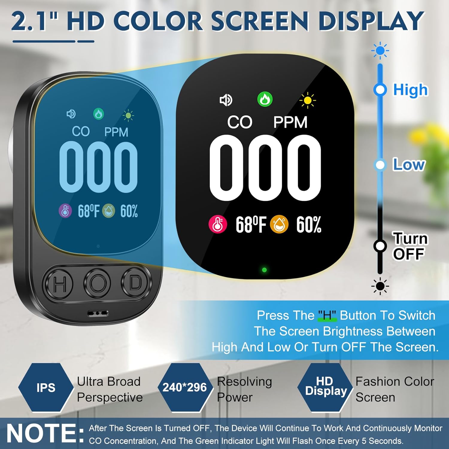 Carbon Monoxide Detectors Plug in, 3-in-1 CO Detector with Temp/Hum Sensor, Portable Travel Carbon Monoxide Alarm with 85dB Alarm, Real-Time CO Monitor Easy to Read & Install (Black-1 Pack) - Image 4