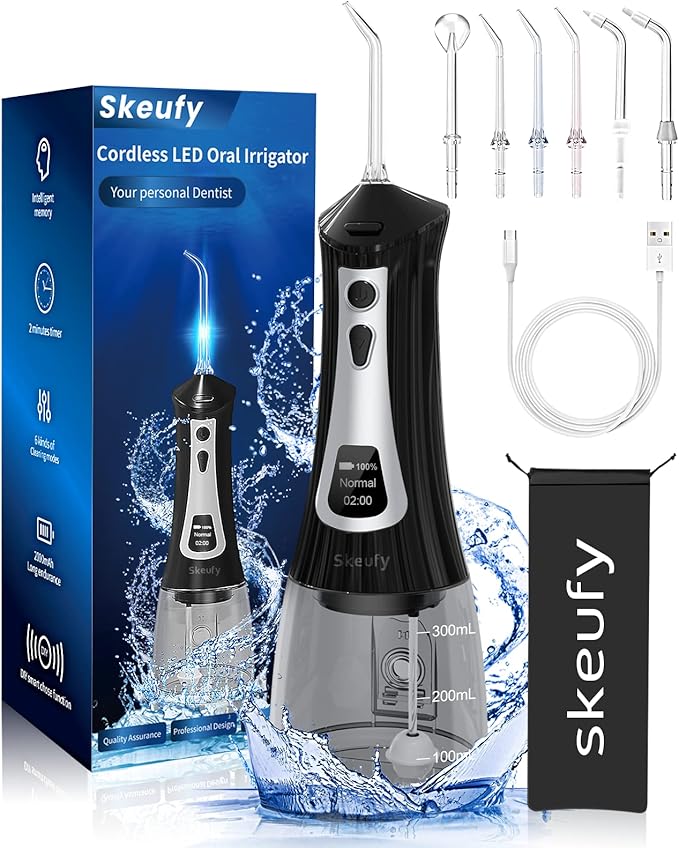 Skeufy Water Flossers Cordless Tooth Cleaner with LED Display, DIY and