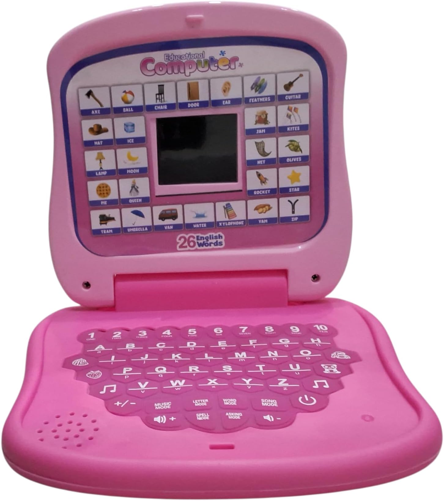 Educational Kids Laptop Computer, Pink, 26 English Words Learning, LCD Display with QWERTY Keyboard